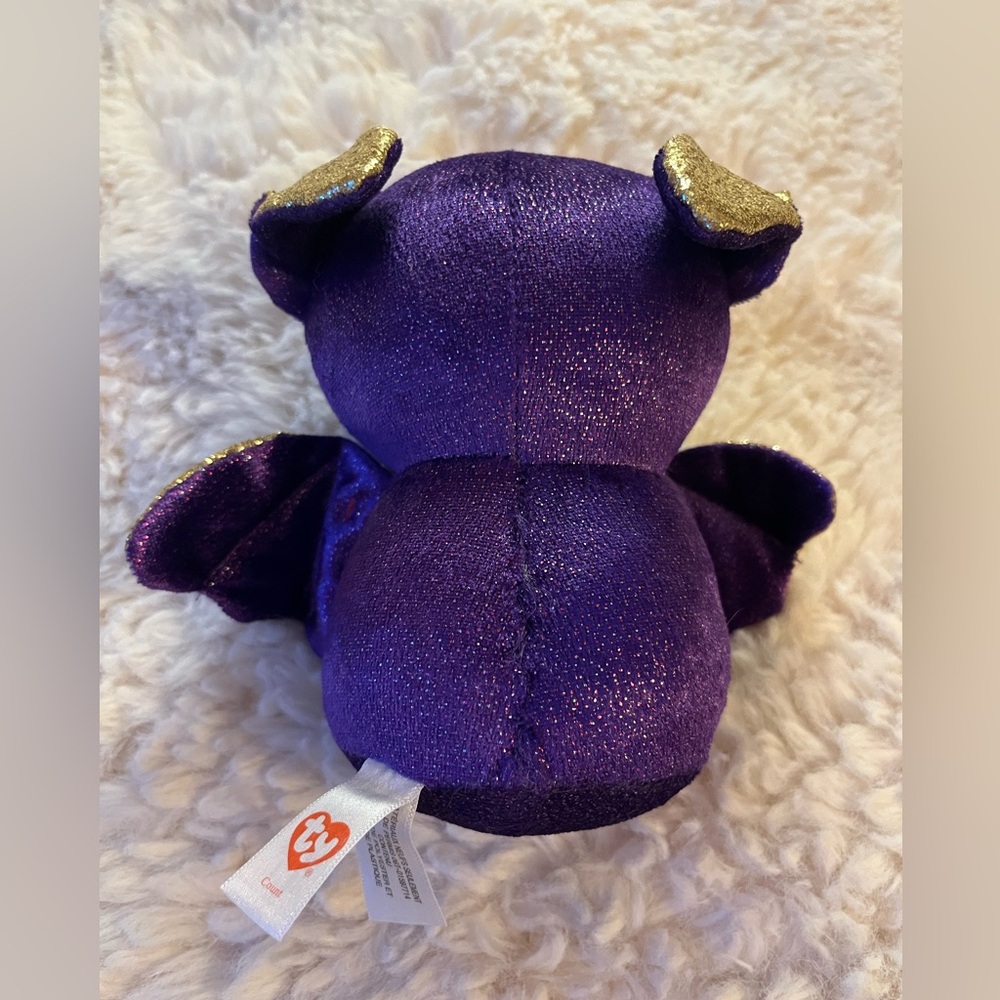 Ty Beanie Boos “Count” Sparkly Purple Bat with Gold Wings - Picture 3 of 8